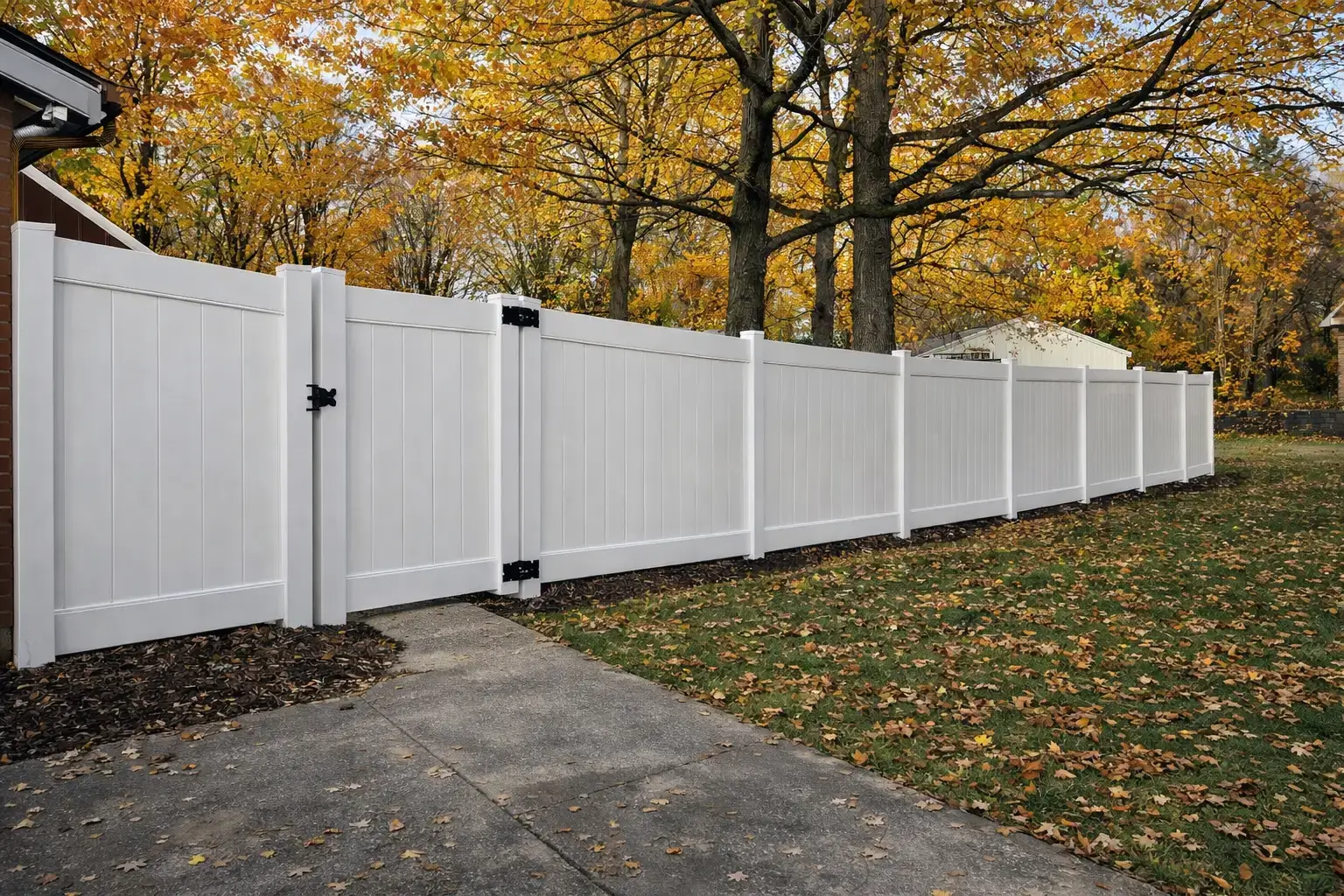 White vinyl fence Country Estate installed by All American Fence in Flushing Michigan