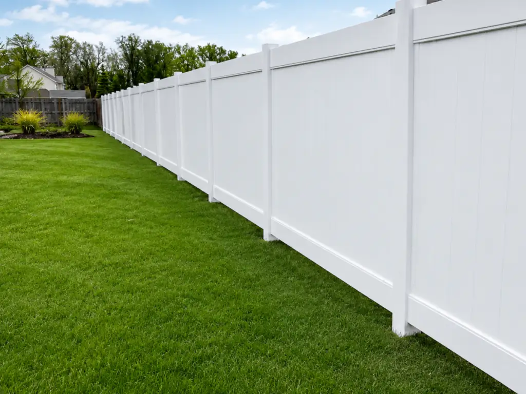 White vinyl privacy fence installation in Davison, Michigan